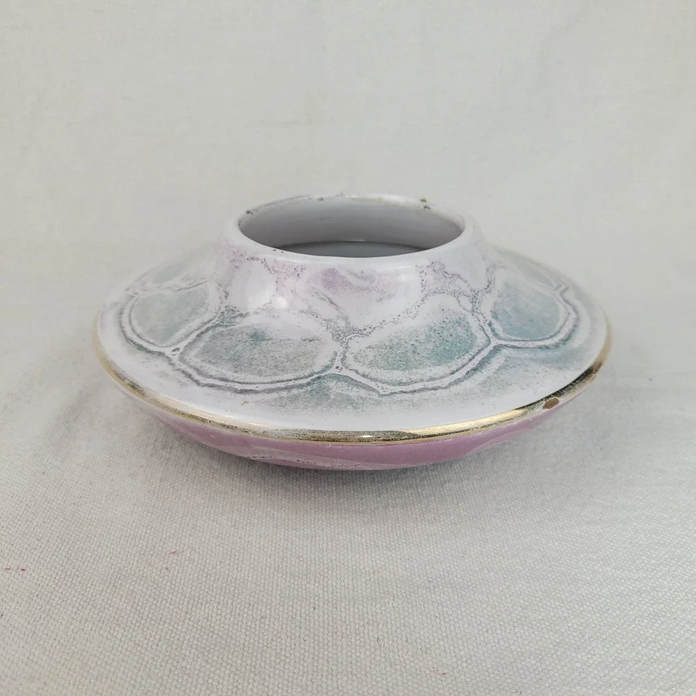Vintage Italian Iridescent Ikebana Vase Mid Century‎ Pink Green Gold Rim